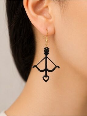 3D Printed Black Heart Arrow Dangle Earrings
